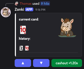 Hi-Lo game screenshot