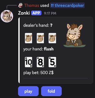 Three Card Poker game screenshot